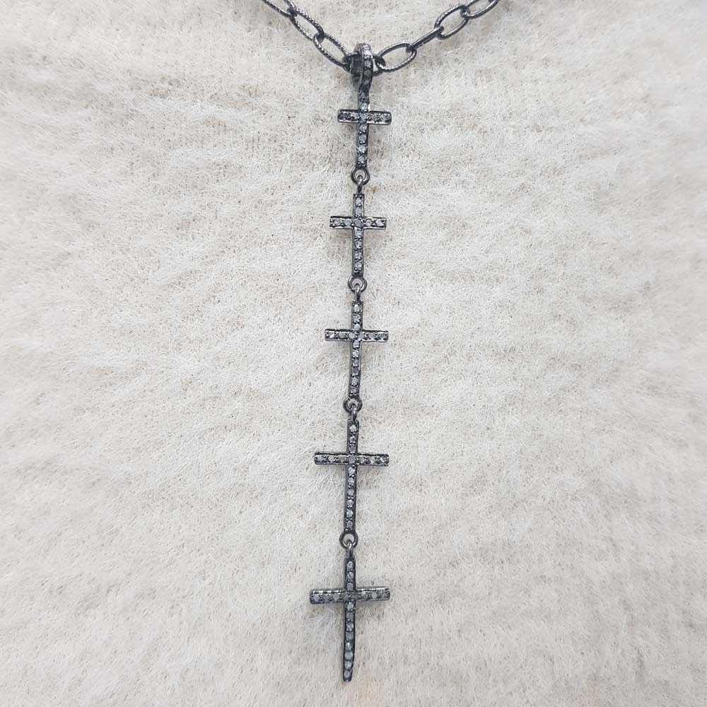 Unique Designer Handmade Pave Diamond Long Hanging Cross Pendent