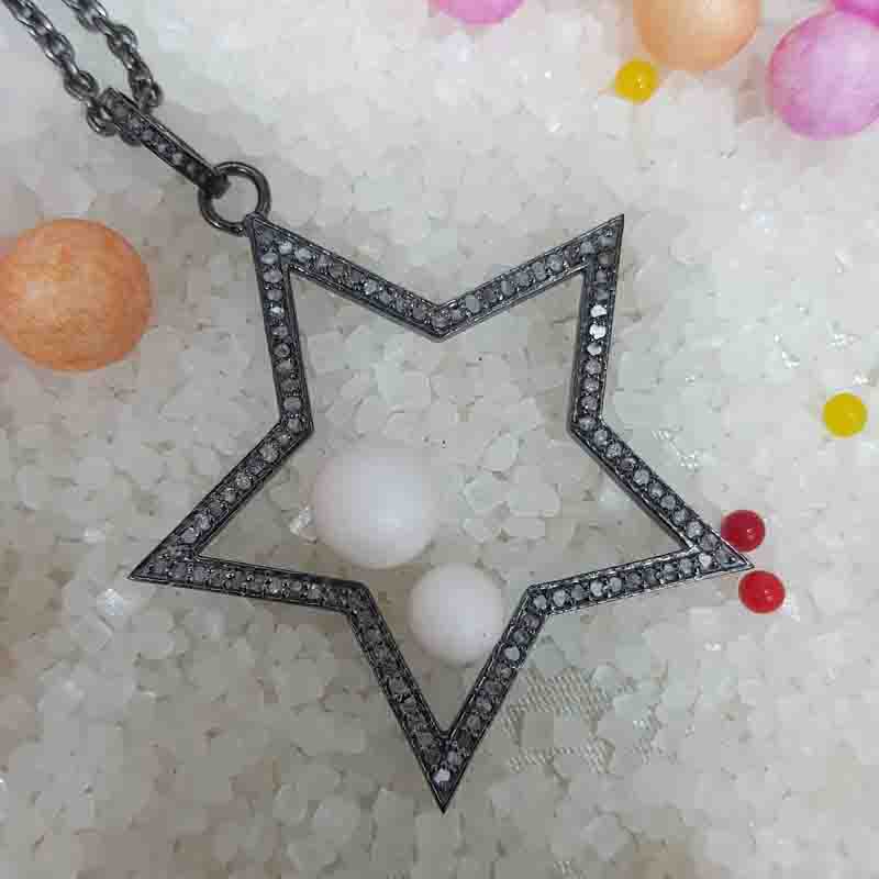 Sterling Silver Handmade Pave Diamond Designer Star Pendent