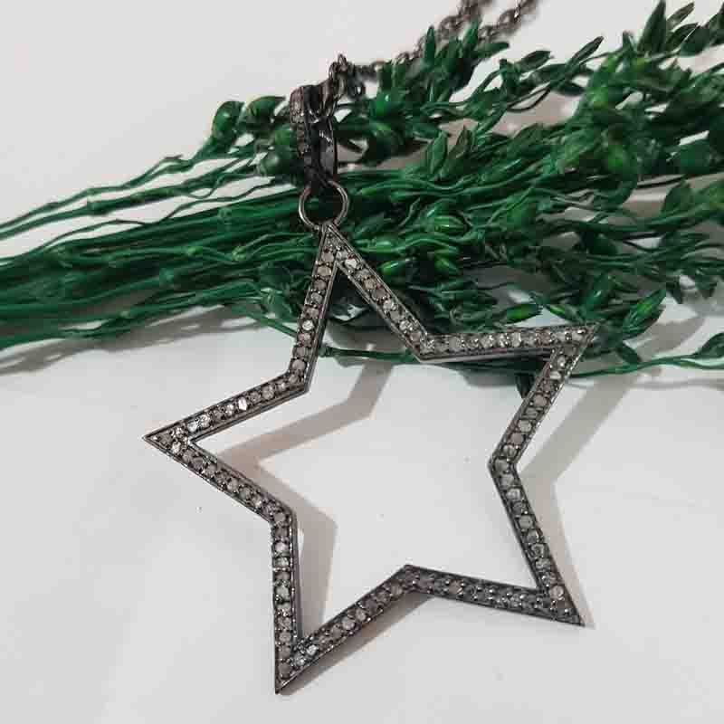 Sterling Silver Handmade Pave Diamond Designer Star Pendent