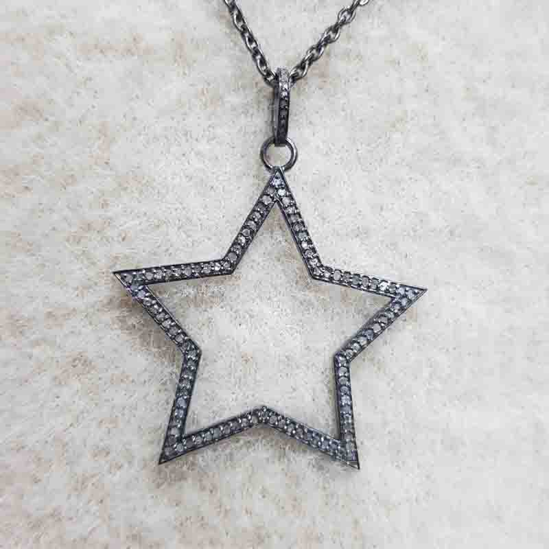 Sterling Silver Handmade Pave Diamond Designer Star Pendent