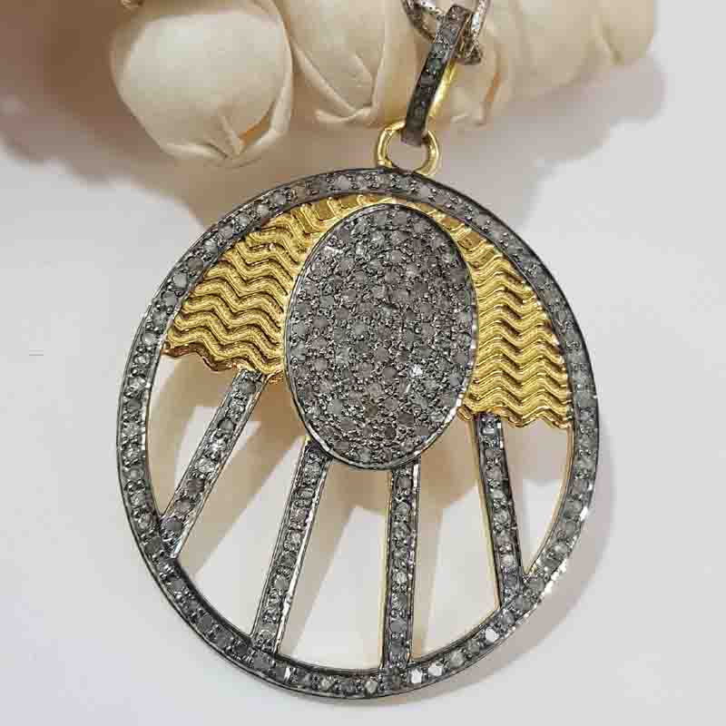 Yellow And Black Handmade Style Pave Diamond Fancy Designer Pendent