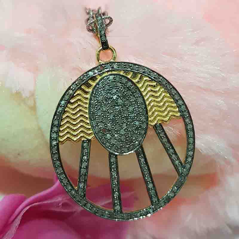 Yellow And Black Handmade Style Pave Diamond Fancy Designer Pendent