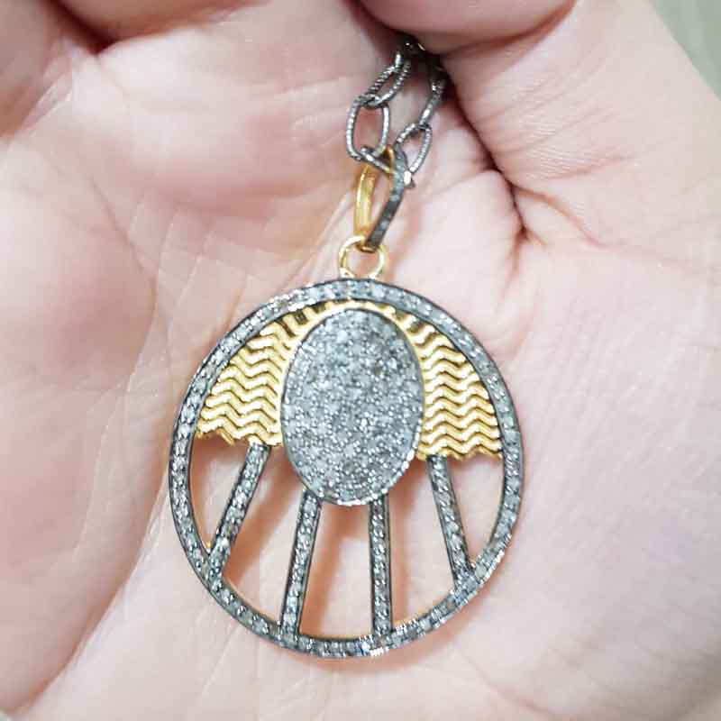 Yellow And Black Handmade Style Pave Diamond Fancy Designer Pendent