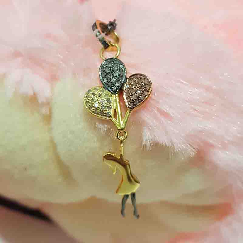 Balloons With Girl Pave Diamond 925 Sterling Silver Pendant