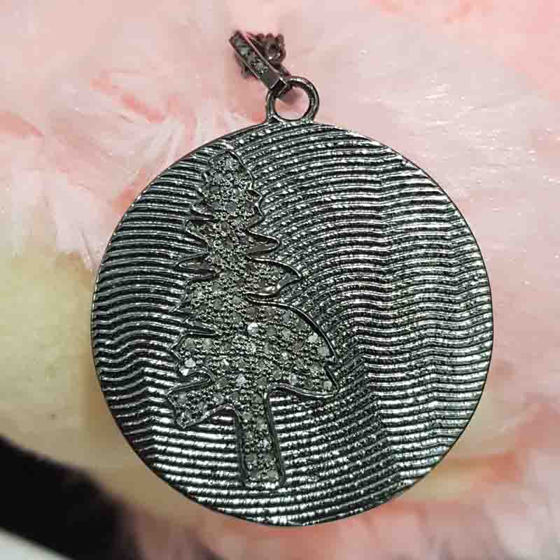 Round Disk Designer With Pave Diamond Tree Pendent