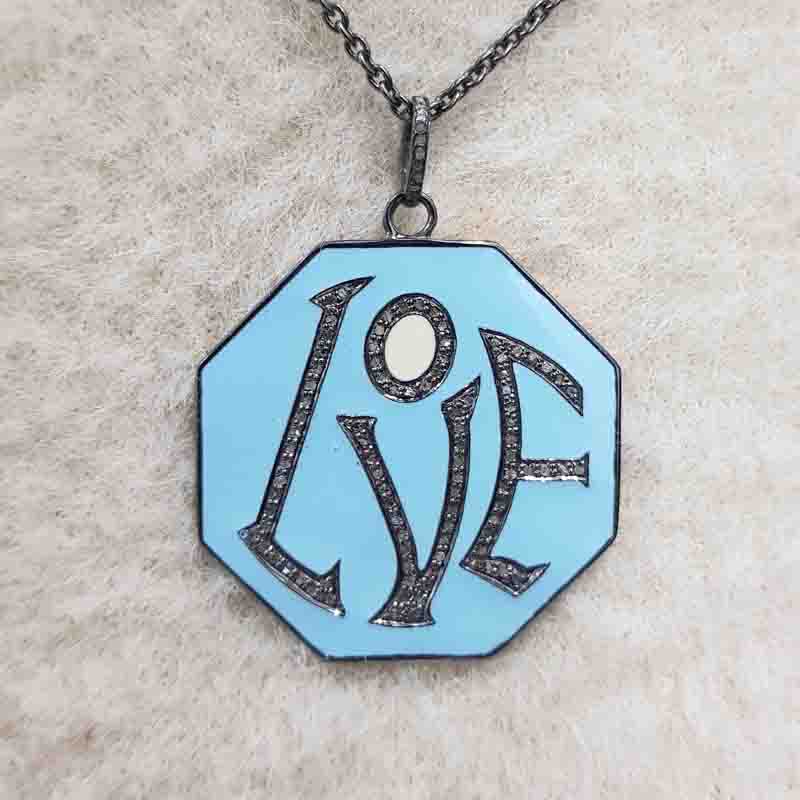 Turquoise And Pink Enamel Gorgeous Love Style Pendent