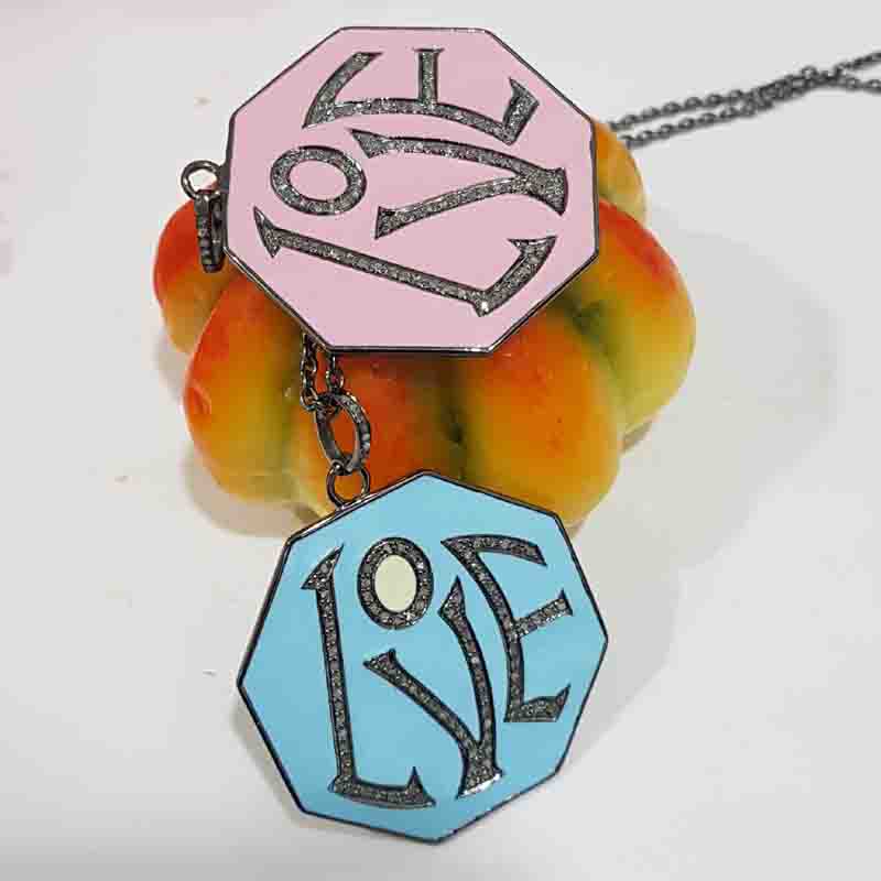 Turquoise And Pink Enamel Gorgeous Love Style Pendent