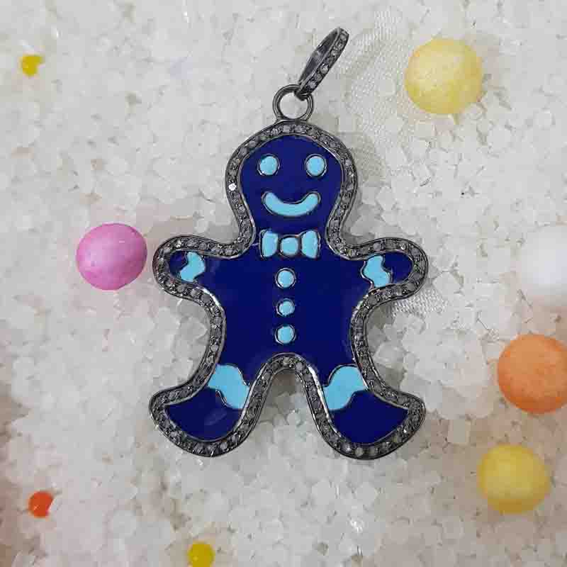 Stunning Blue And White Enamel Teddy Bear Pendent