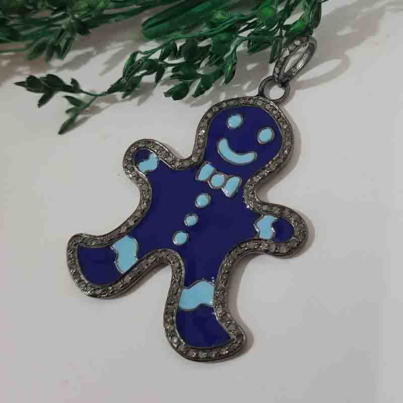 Stunning Blue And White Enamel Teddy Bear Pendent