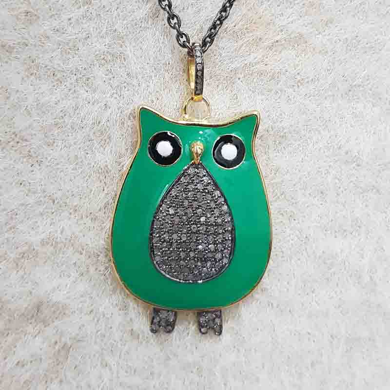 Stylish Owl Designer Pave Diamond pendent