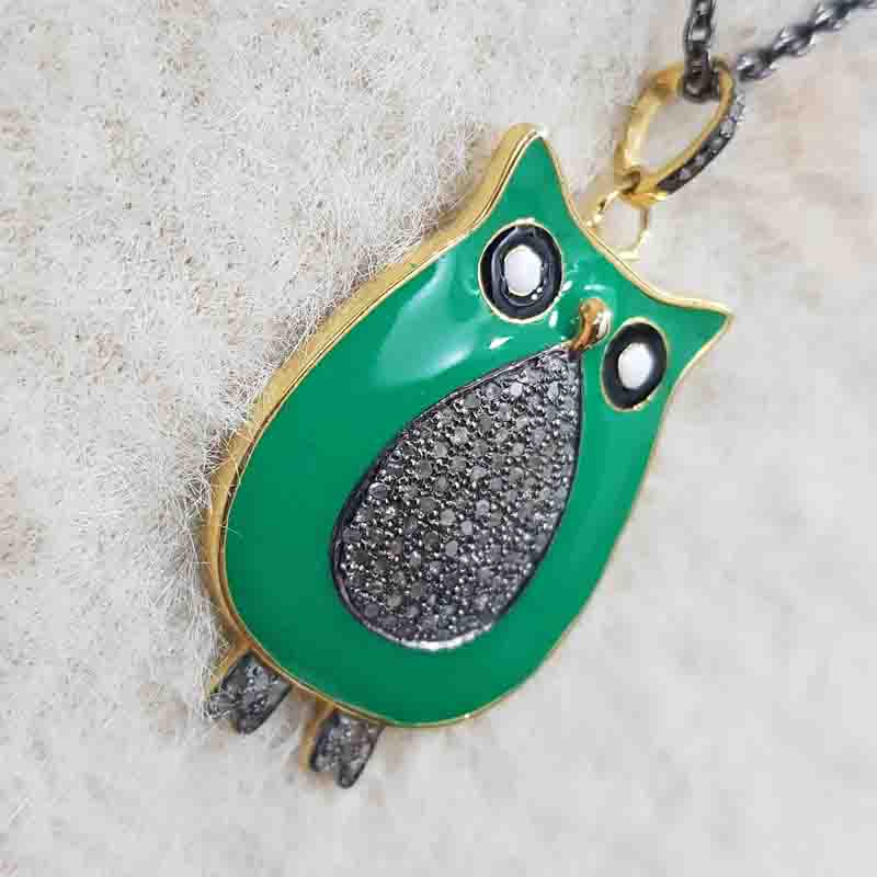 Stylish Owl Designer Pave Diamond pendent