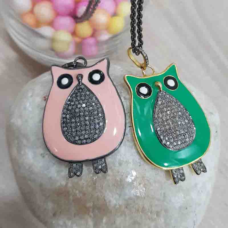 Stylish Owl Designer Pave Diamond pendent