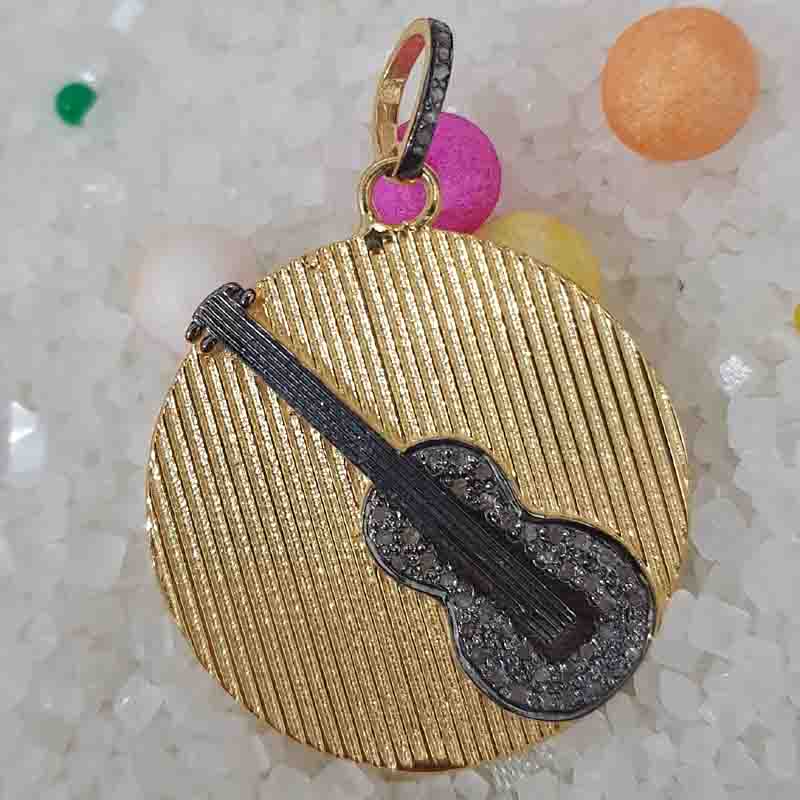 Fancy Designer Round Disk Pendant With Guitar