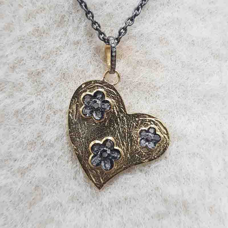 925 Solid Sterling Silver Heart With Small Flower Designer pendent