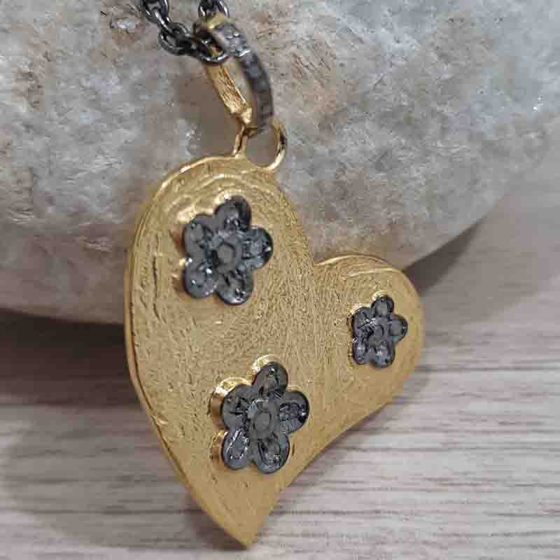 925 Solid Sterling Silver Heart With Small Flower Designer pendent