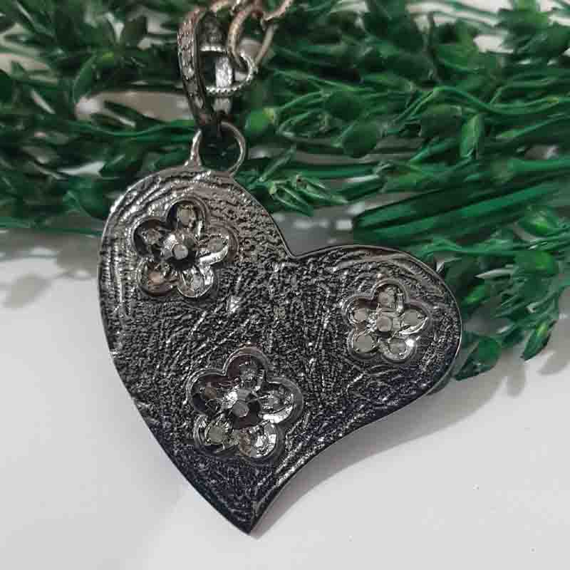 925 Solid Sterling Silver Heart With Small Flower Designer pendent