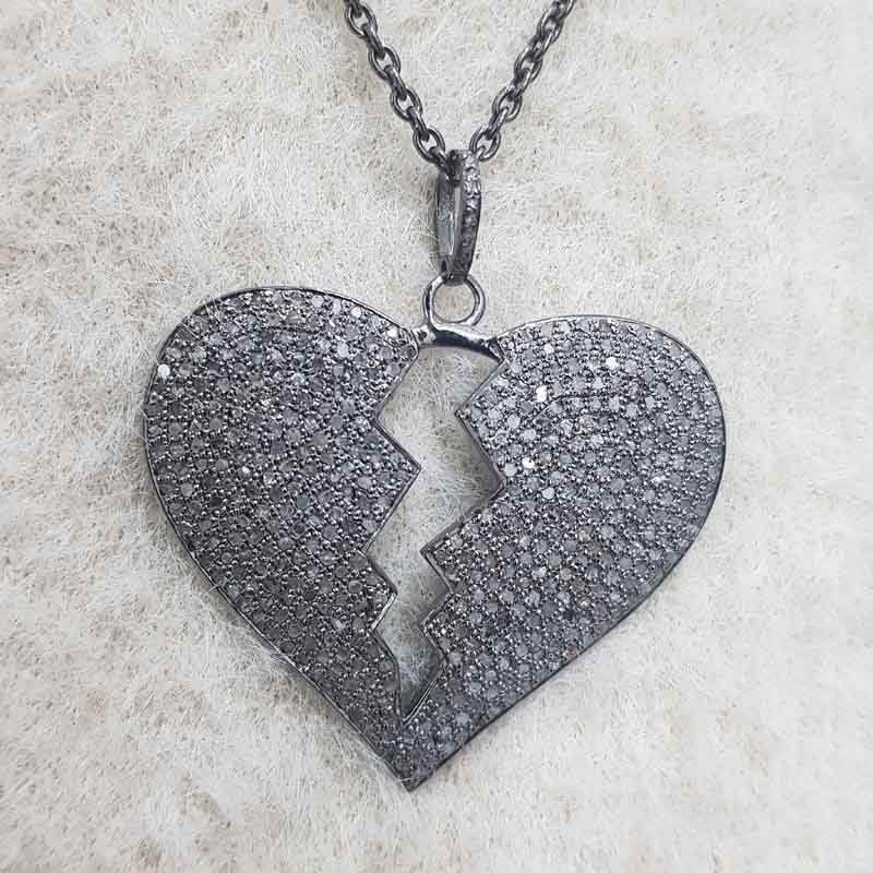 Fully Pave Diamond Setting Handmade Designer Heart Break Pendent