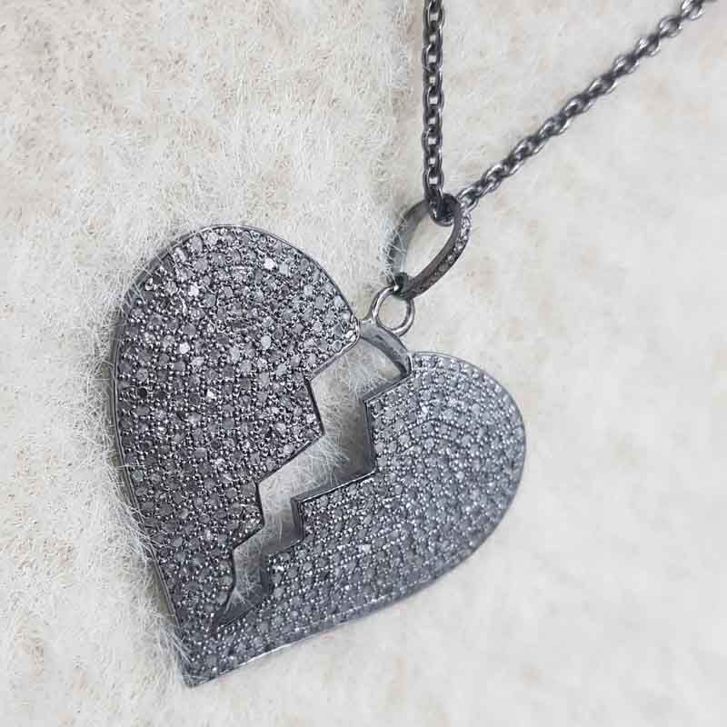 Fully Pave Diamond Setting Handmade Designer Heart Break Pendent