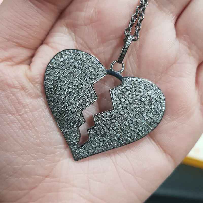 Fully Pave Diamond Setting Handmade Designer Heart Break Pendent