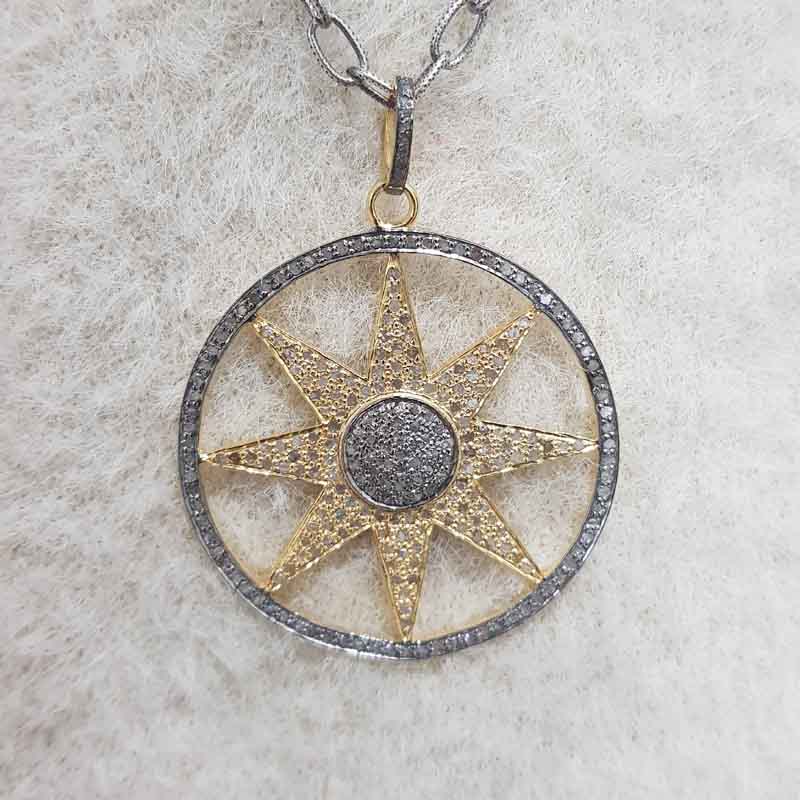 Glamorous Round Designer With Star pave Diamond Pendent