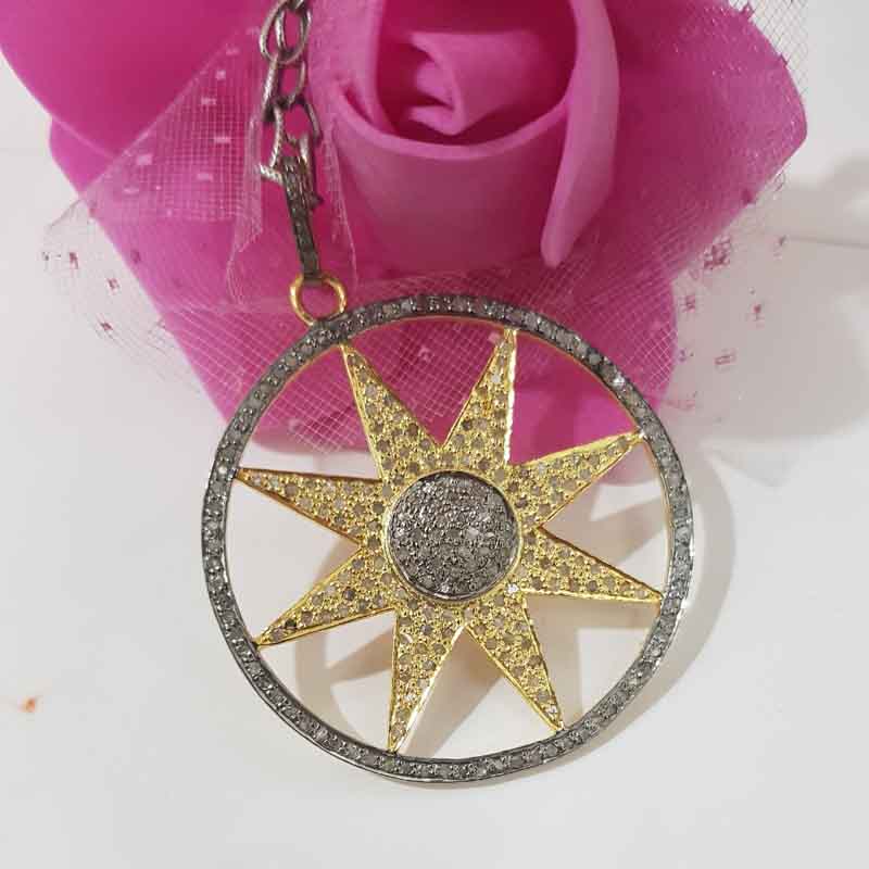 Glamorous Round Designer With Star pave Diamond Pendent