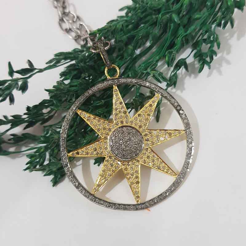 Glamorous Round Designer With Star pave Diamond Pendent