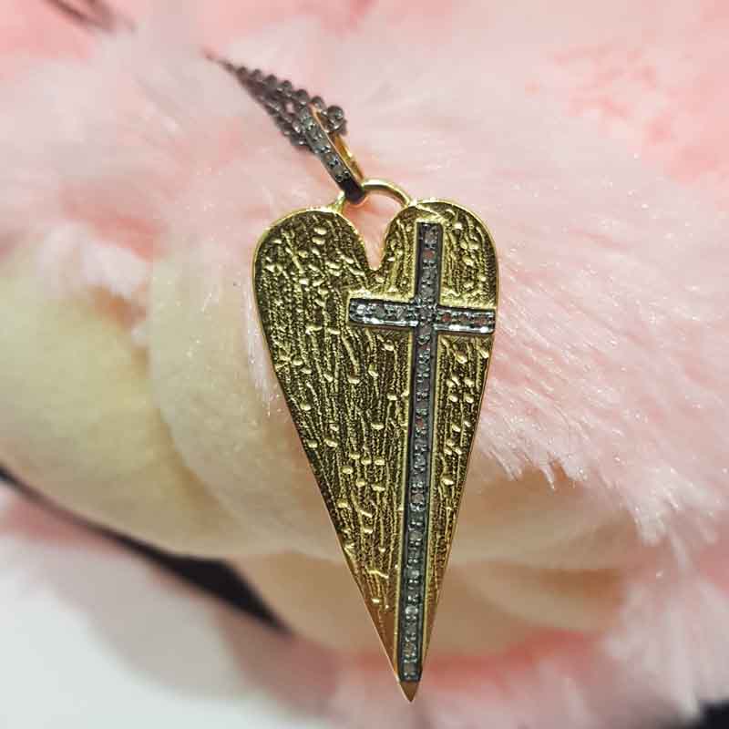 Handmade Heart Designer With Pave Cross Pendent