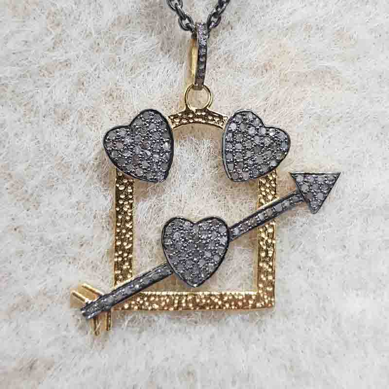 Glorious Handmade Designer Fancy Designer Pendent With Joined Pave Hearts And Arrowhead