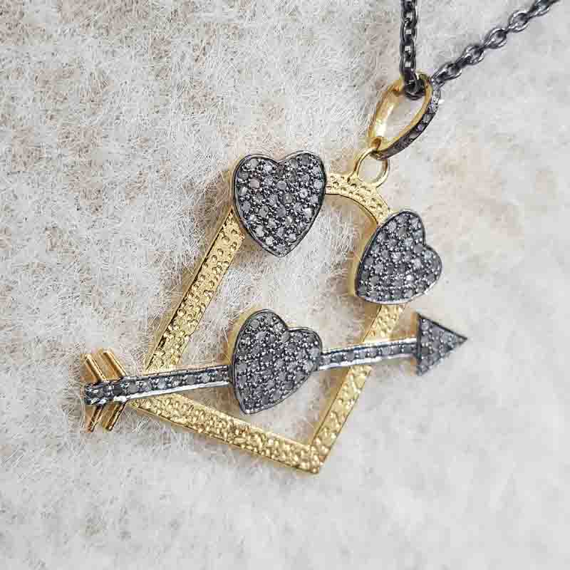 Glorious Handmade Designer Fancy Designer Pendent With Joined Pave Hearts And Arrowhead