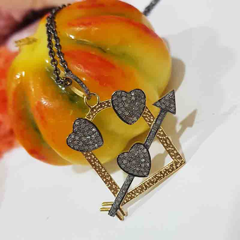 Glorious Handmade Designer Fancy Designer Pendent With Joined Pave Hearts And Arrowhead