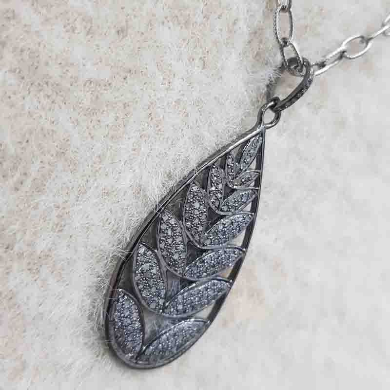 925 Sterling Silver Fancy Designer Leaf Style Pave Diamond Pendent