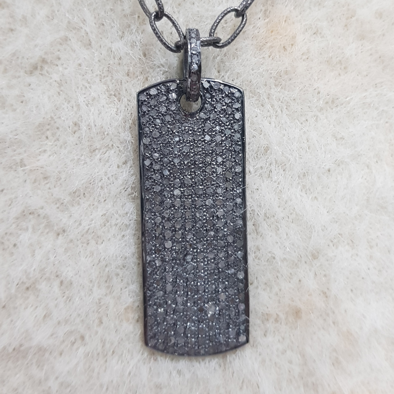 Handmade 925 Sterling Silver Pave Diamond Tag Pendent