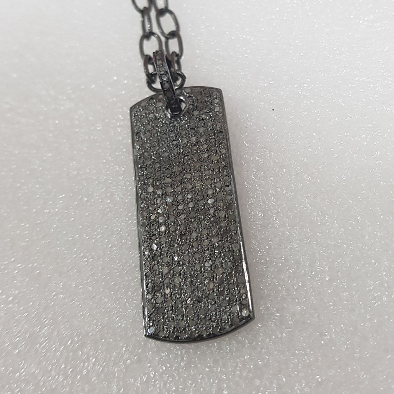 Handmade 925 Sterling Silver Pave Diamond Tag Pendent