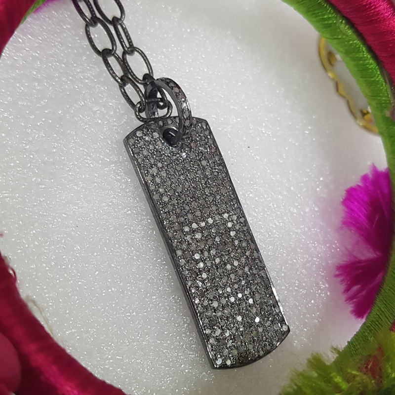 Handmade 925 Sterling Silver Pave Diamond Tag Pendent