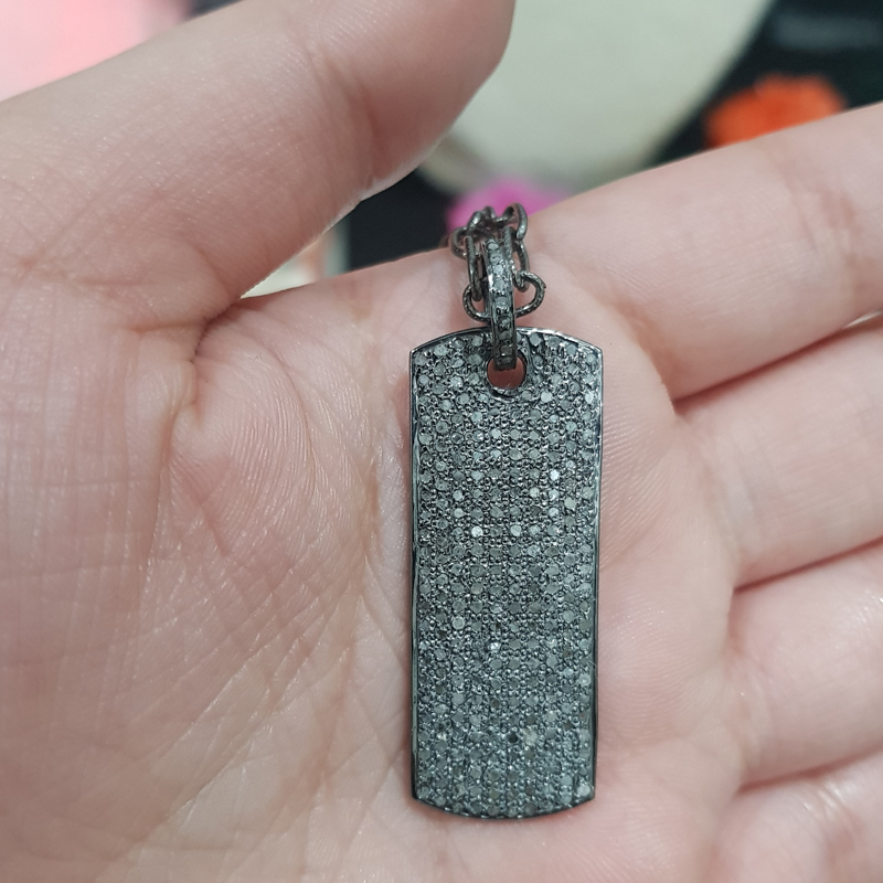 Handmade 925 Sterling Silver Pave Diamond Tag Pendent