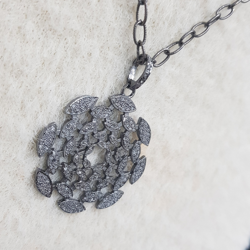 Gorgeous Handmade Fancy Designer Pave Diamond Silver Pendent