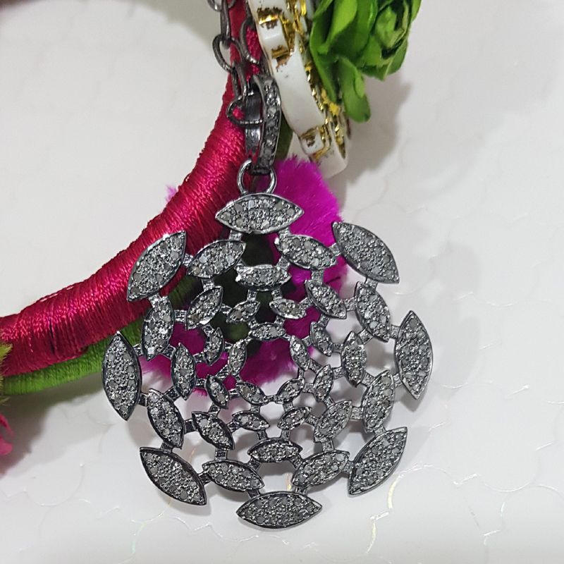 Gorgeous Handmade Fancy Designer Pave Diamond Silver Pendent