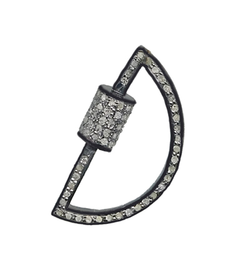 Stylish D Shaped Pave Diamond 925 Sterling Silver Handmade Designer Screw Clasp