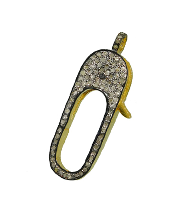 Oval Shaped Stylish Designer Pave Diamond Silver Screw Clasps/Lobster