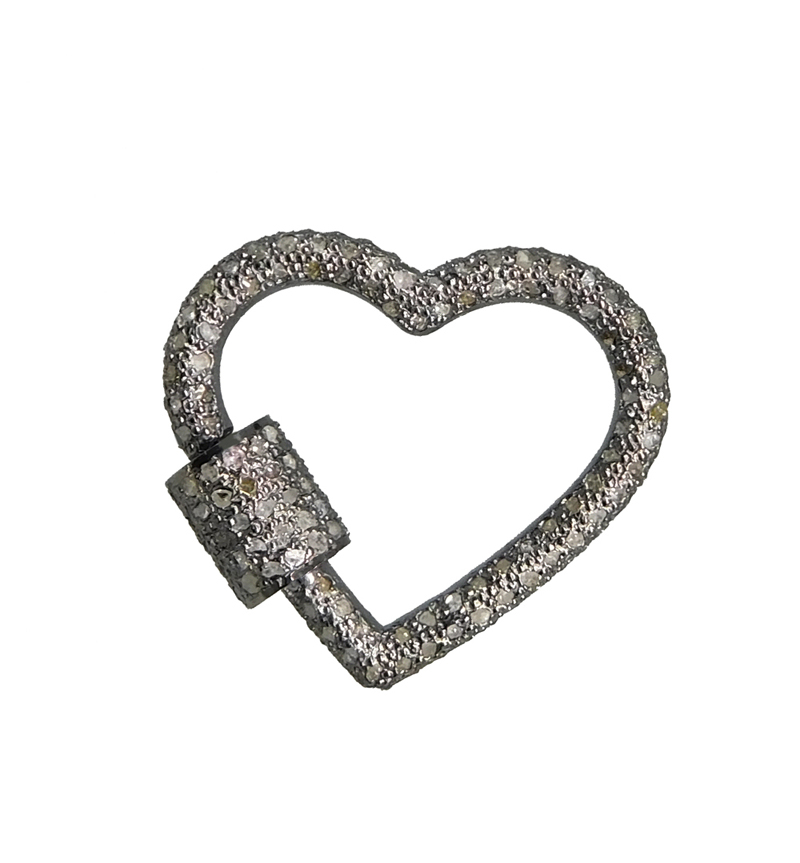 Heart Shaped Handmade Designer Pave Diamond Sterling Silver Screw Clasp/Lobster