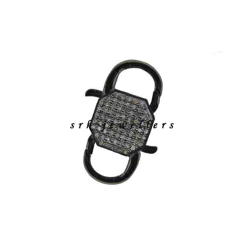 Fancy Designer 925 Sterling Silver Pave Diamond Double Sided Spring Locks