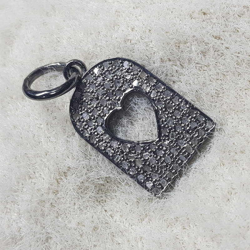 Pave Diamond Designer 925 Sterling Silver Handmade Heart Tag Pendent