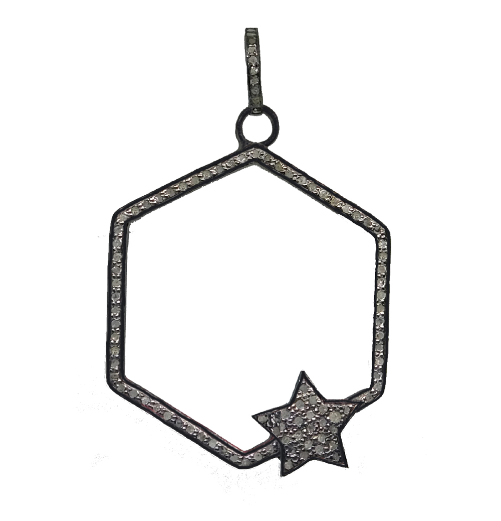 Glamorous Designer With Little Star Pave Diamond Sterling Silver Pendent