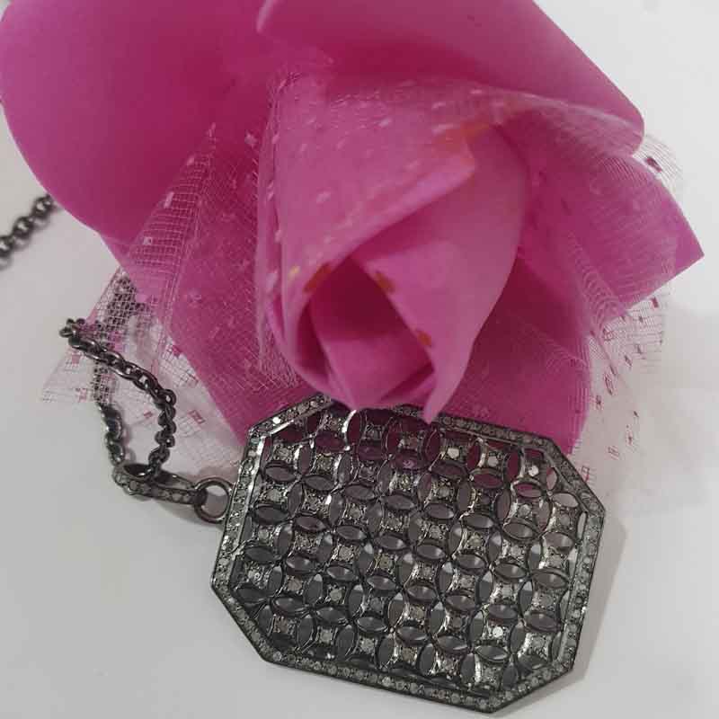 Black Fancy Designer Handmade Style Pave Diamond Tag Pendent