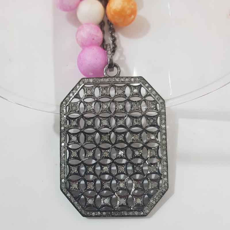 Black Fancy Designer Handmade Style Pave Diamond Tag Pendent