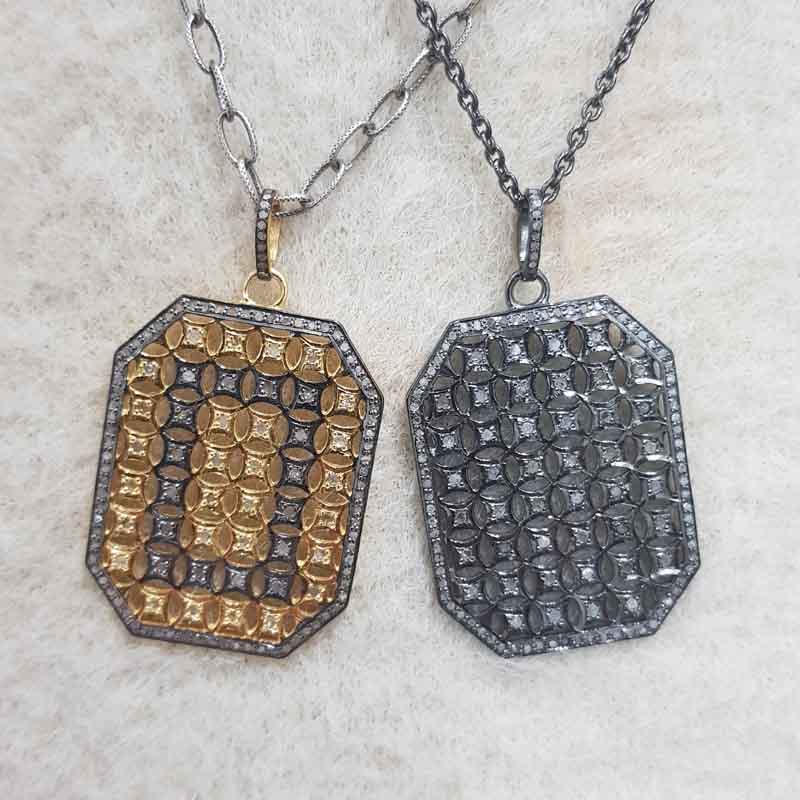 Black Fancy Designer Handmade Style Pave Diamond Tag Pendent