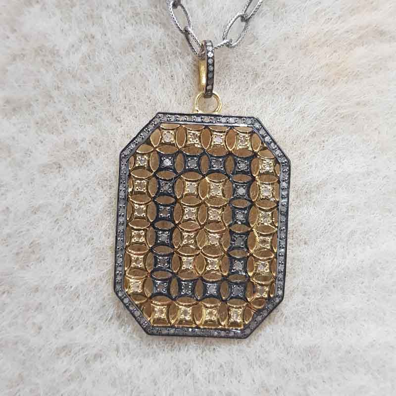 Black Fancy Designer Handmade Style Pave Diamond Tag Pendent