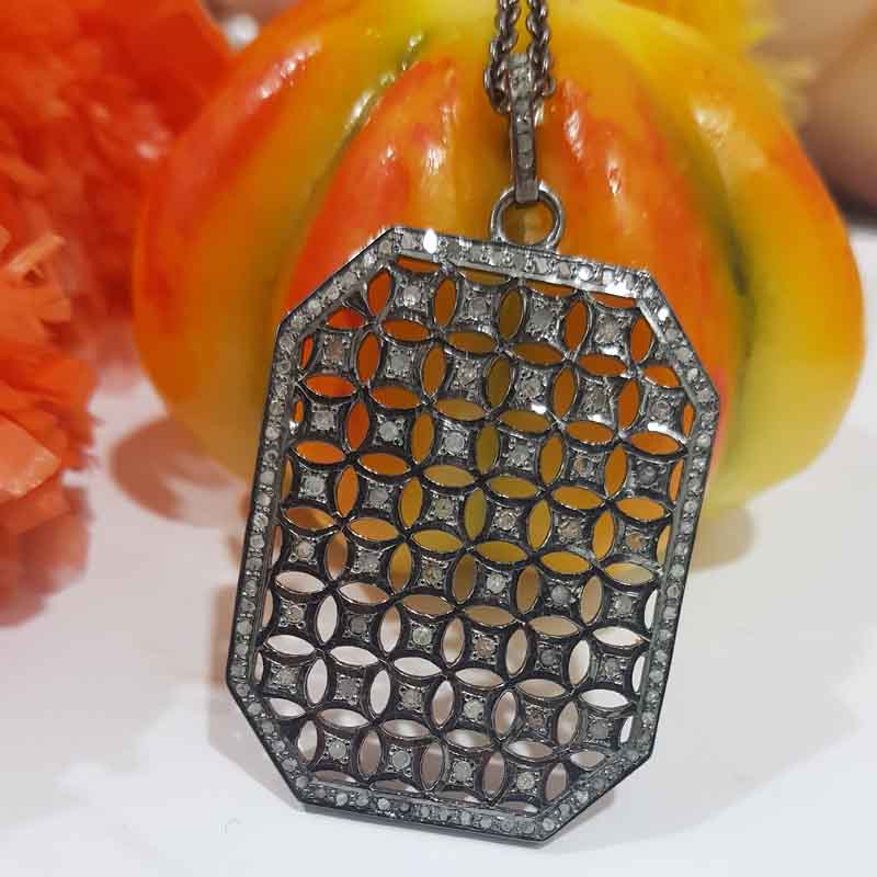 Black Fancy Designer Handmade Style Pave Diamond Tag Pendent