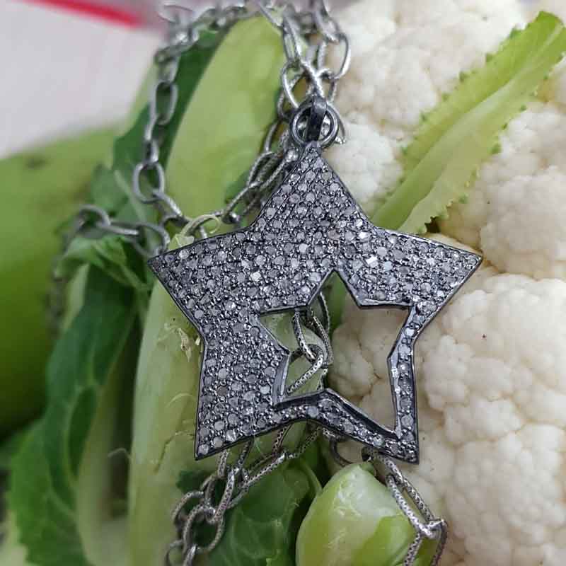 Fully Pave Diamond Sterling Silver Handmade Style Star Pendant