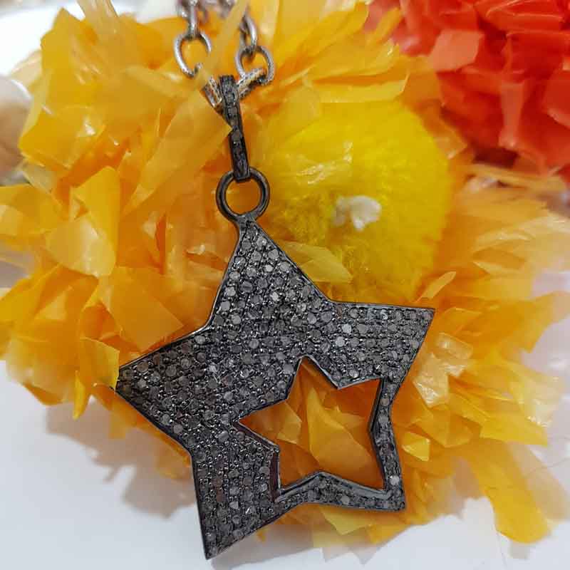 Fully Pave Diamond Sterling Silver Handmade Style Star Pendant